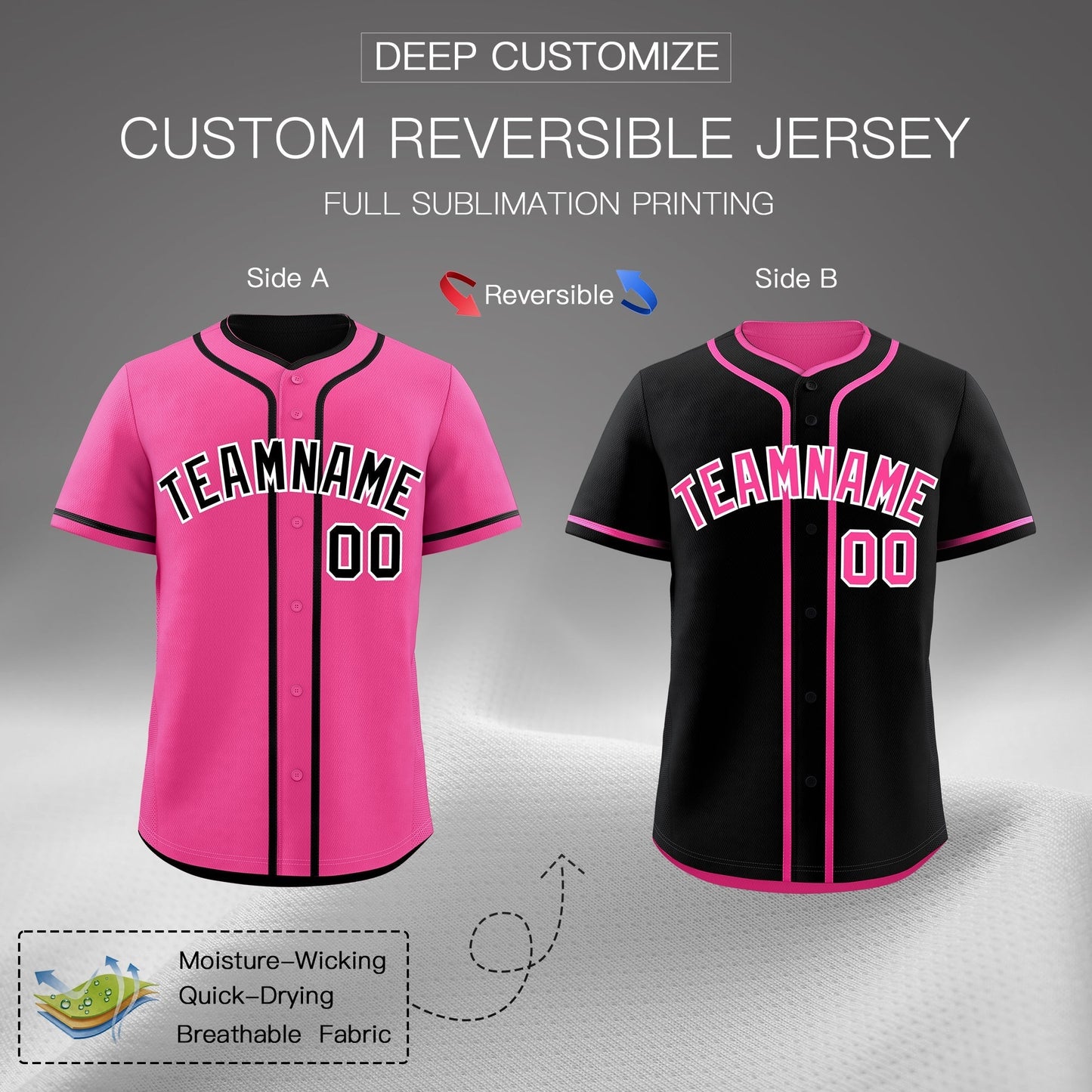 Custom Black Pink Reversible Baseball Jersey Classic Style For Youth Team Design Service