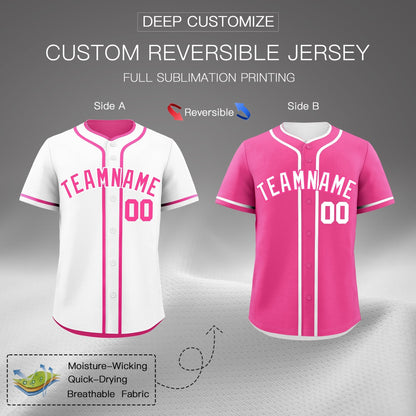 Custom Pink White Reversible Baseball Jersey Classic Style Add Team Name & Player Number Moisture-Wicking