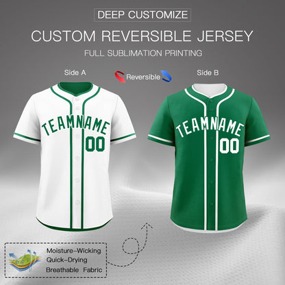 Custom Kelly Green White Reversible Baseball Jersey Classic Style For Youth Team Design Service