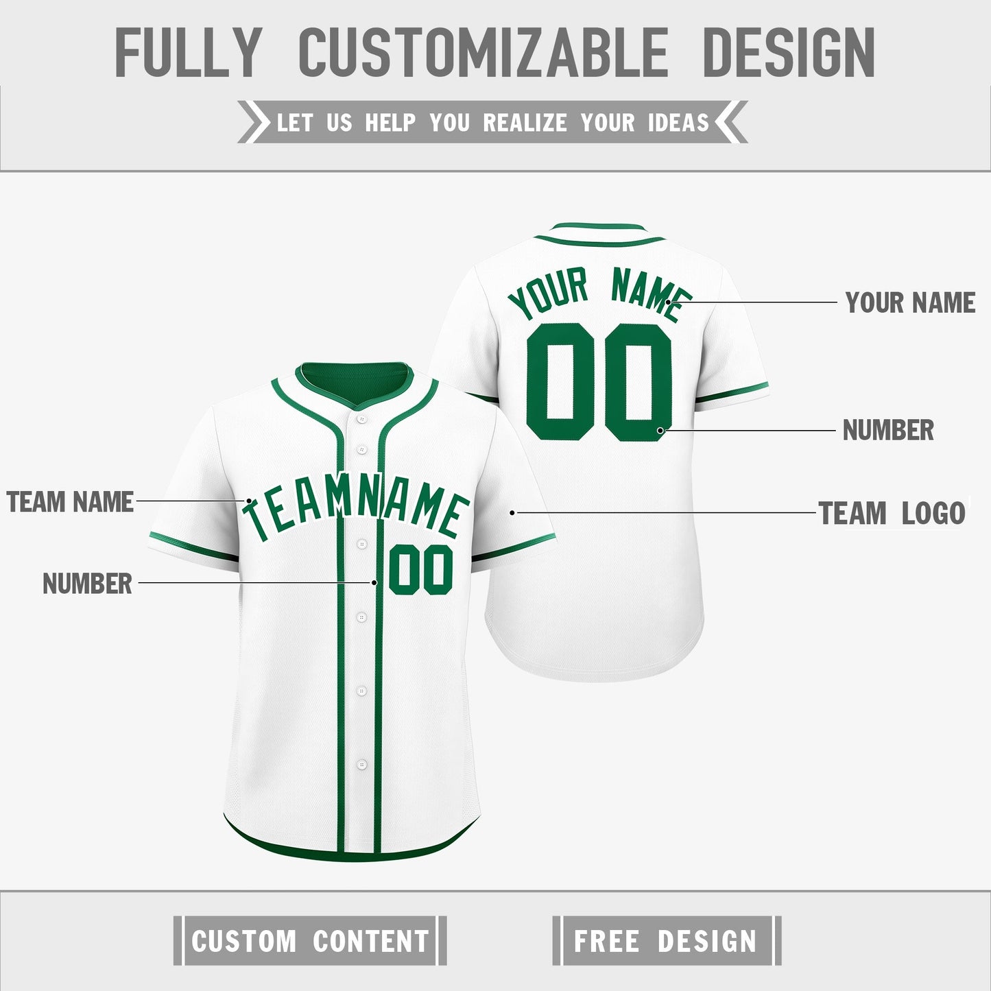 Custom Kelly Green White Reversible Baseball Jersey Classic Style For Youth Team Design Service