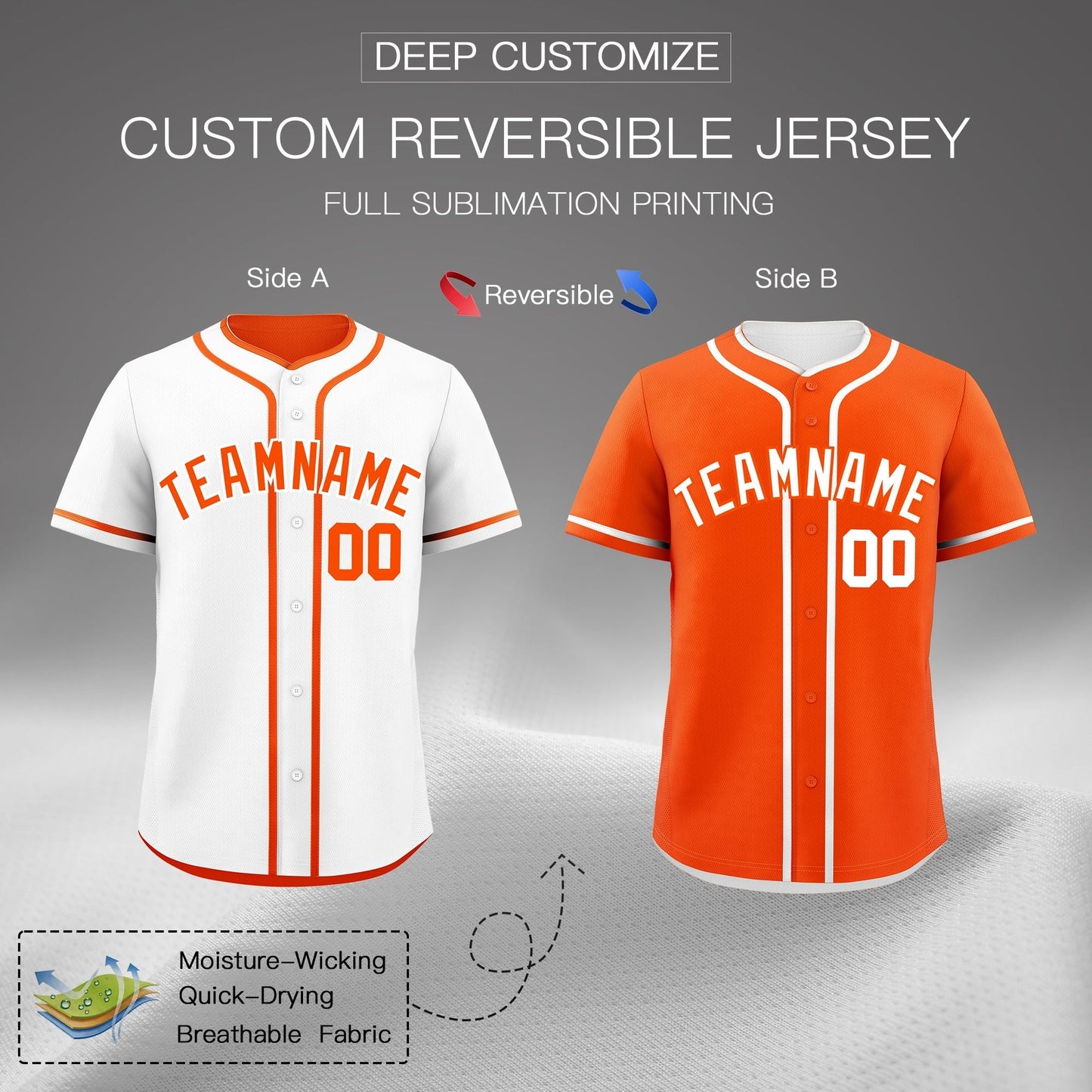 Custom Orange Reversible Baseball Jersey Classic Style For Youth Team Design Service