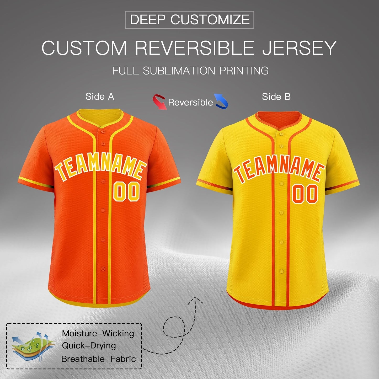 Custom Gold White Reversible Baseball Jersey Classic Style Add Team Name & Player Number Moisture-Wicking