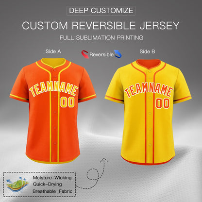 Custom Gold White Reversible Baseball Jersey Classic Style Add Team Name & Player Number Moisture-Wicking