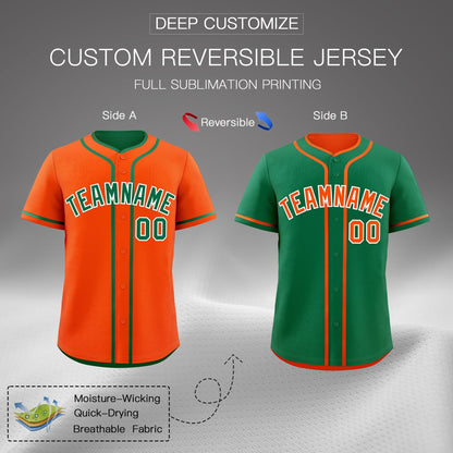 Custom Kelly Green White Reversible Baseball Jersey Classic Style Add Team Name & Player Number Moisture-Wicking