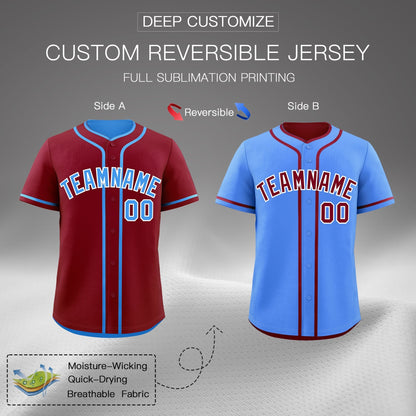 Custom Powder Blue White Reversible Baseball Jersey Classic Style Add Team Name & Player Number Moisture-Wicking