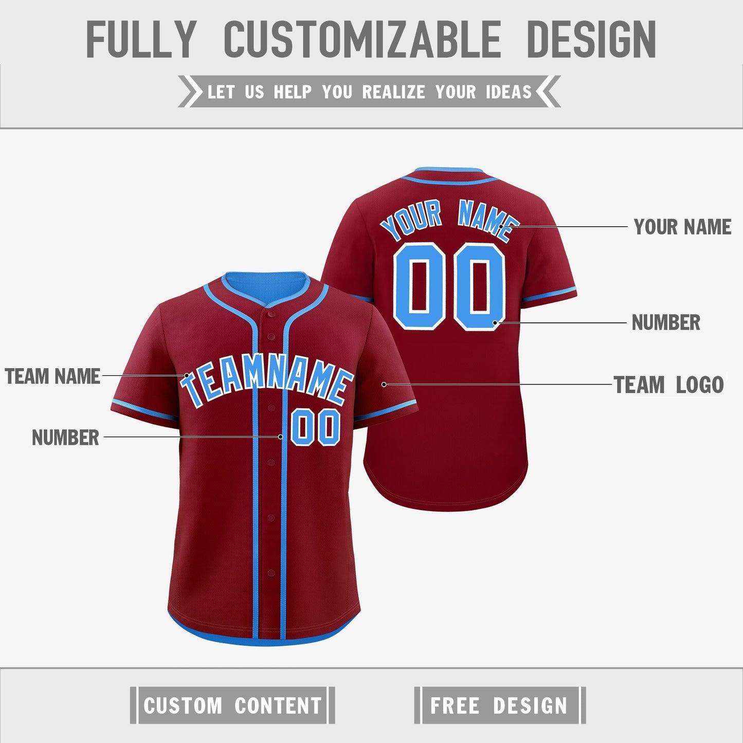 Custom Powder Blue White Reversible Baseball Jersey Classic Style Add Team Name & Player Number Moisture-Wicking