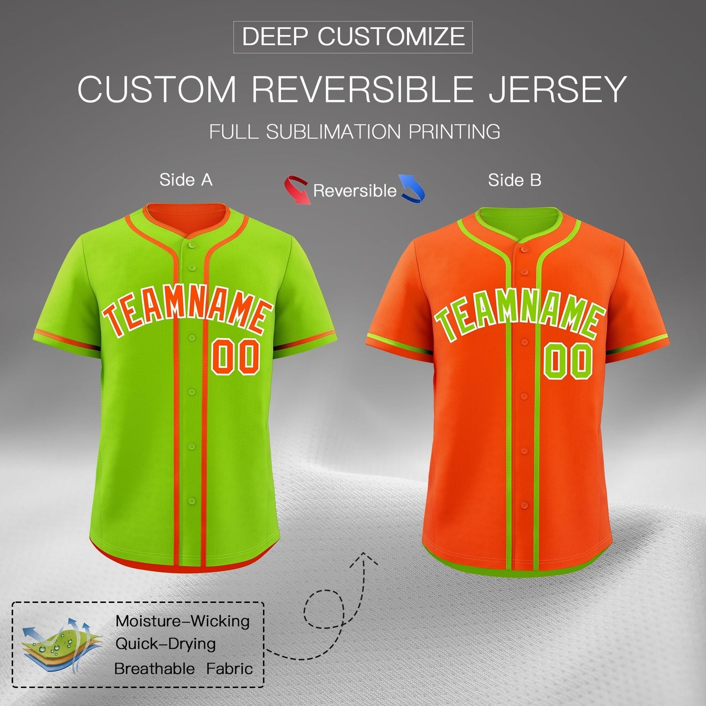 Custom Orange White Reversible Baseball Jersey Classic Style Add Team Name & Player Number Moisture-Wicking