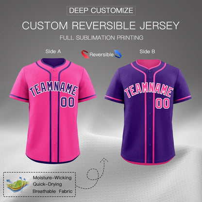 Custom Purple White Reversible Baseball Jersey Classic Style Add Team Name & Player Number Moisture-Wicking