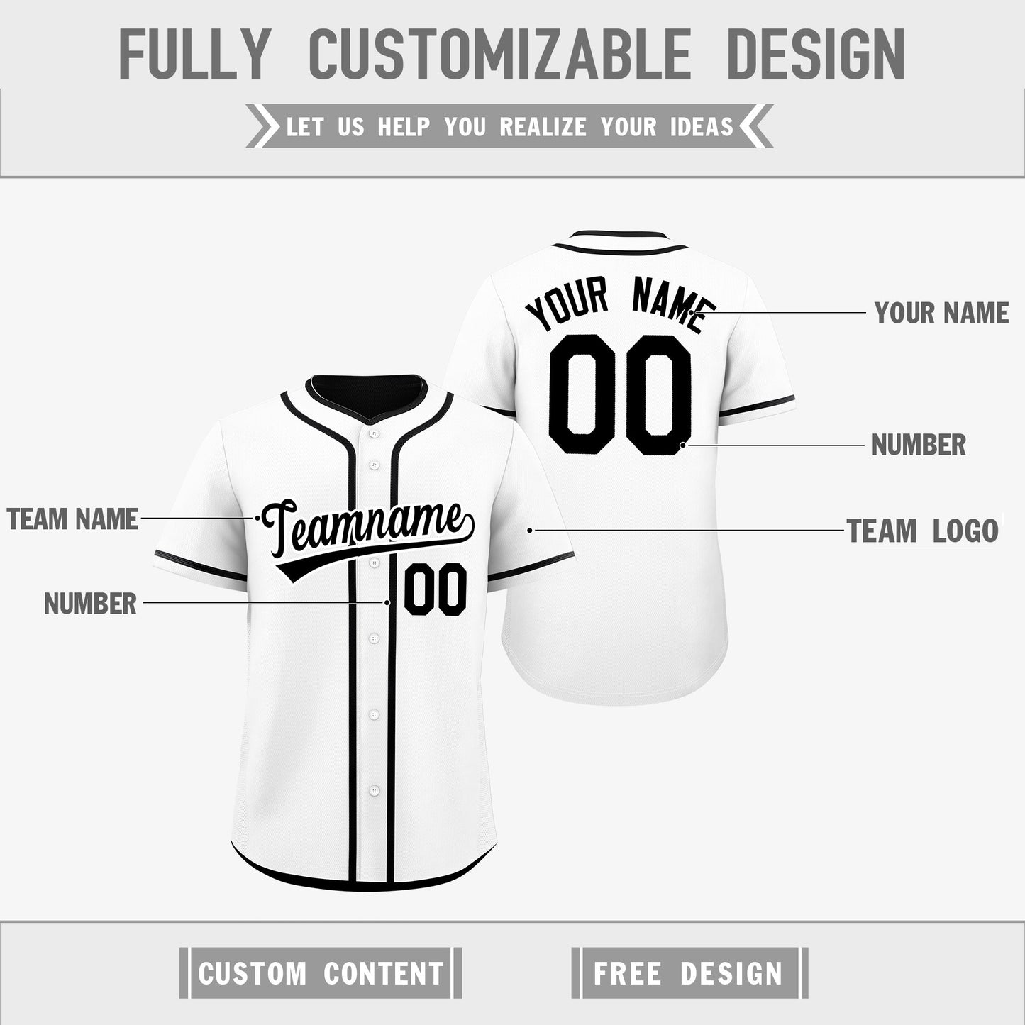Custom Black White Reversible Baseball Jersey Classic Style For Youth Team Design Service