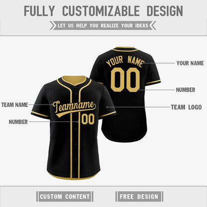 Custom Old Gold Black Reversible Baseball Jersey Classic Style Add Team Name & Player Number Moisture-Wicking