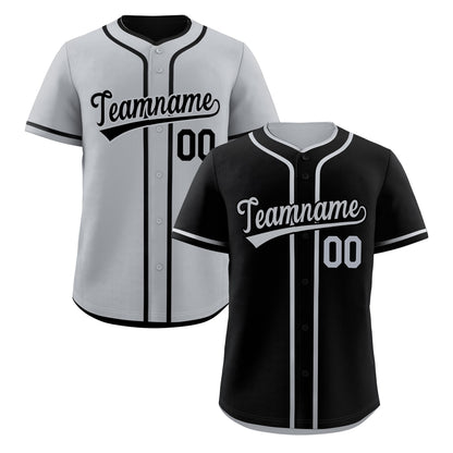 Custom Silver Black Reversible Baseball Jersey Classic Style For Youth Team Design Service