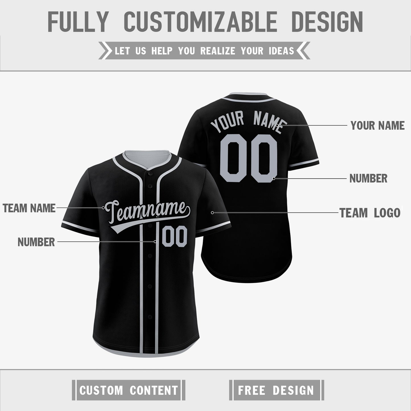 Custom Silver Black Reversible Baseball Jersey Classic Style For Youth Team Design Service