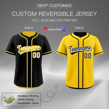 Custom Gold Black Reversible Baseball Jersey Classic Style For Youth Team Design Service