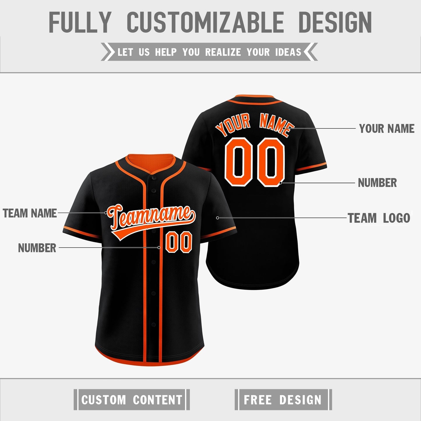 Custom Orange Black Reversible Baseball Jersey Classic Style Add Team Name & Player Number Moisture-Wicking