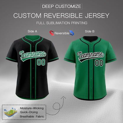 Custom Kelly Green Black Reversible Baseball Jersey Classic Style For Youth Team Design Service
