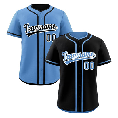 Custom Light Blue Black Reversible Baseball Jersey Classic Style Add Team Name & Player Number Moisture-Wicking