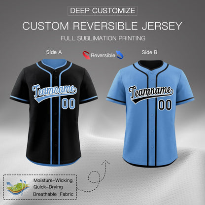 Custom Light Blue Black Reversible Baseball Jersey Classic Style Add Team Name & Player Number Moisture-Wicking