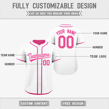 Custom Pink White Reversible Baseball Jersey Classic Style Add Team Name & Player Number Moisture-Wicking