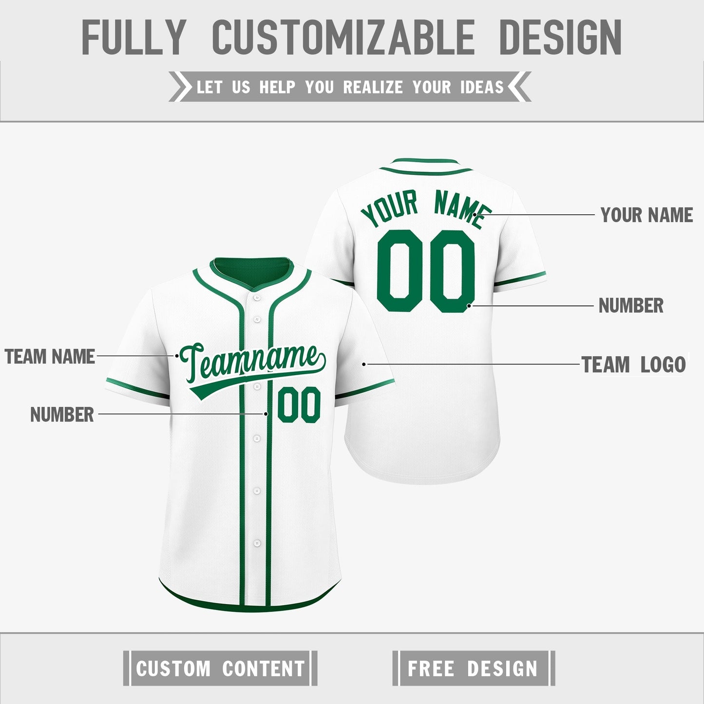 Custom Kelly Green White Reversible Baseball Jersey Classic Style For Youth Team Design Service
