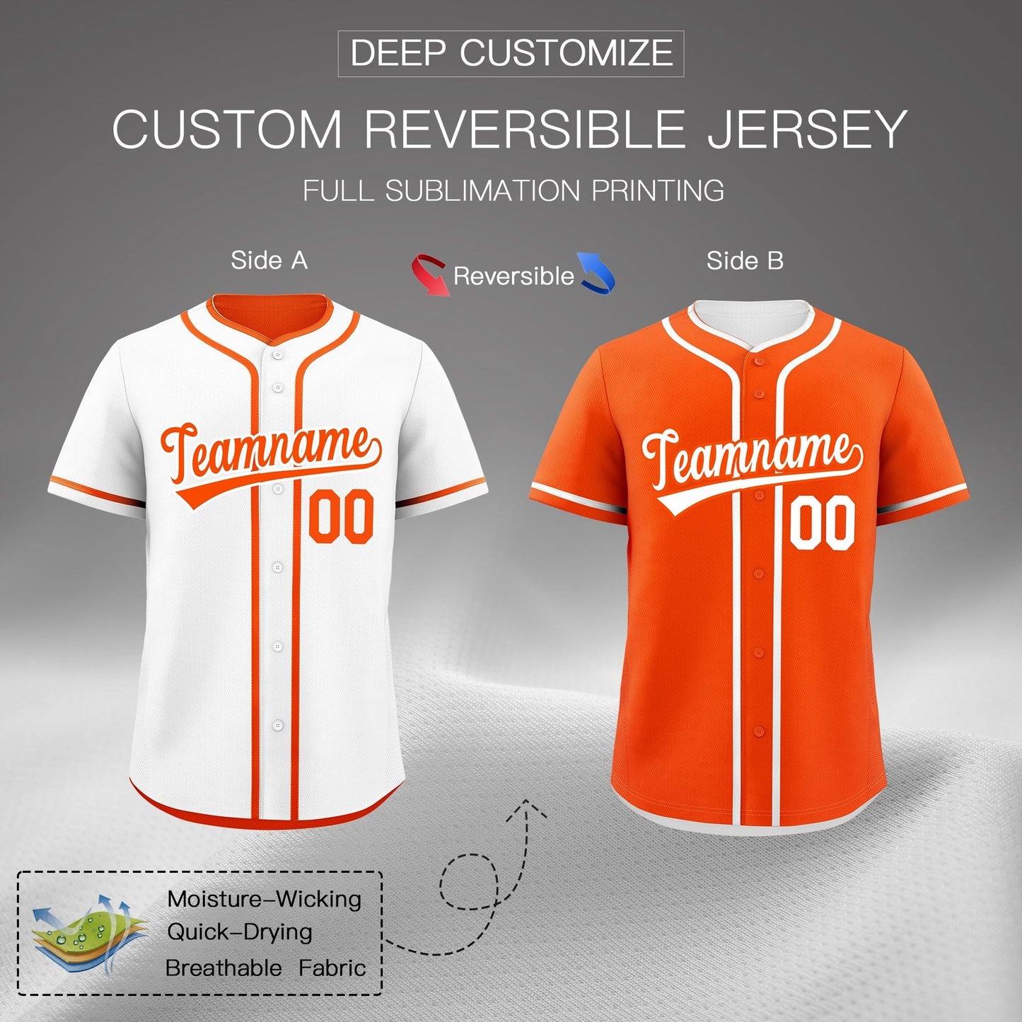 Custom Orange Reversible Baseball Jersey Classic Style For Youth Team Design Service