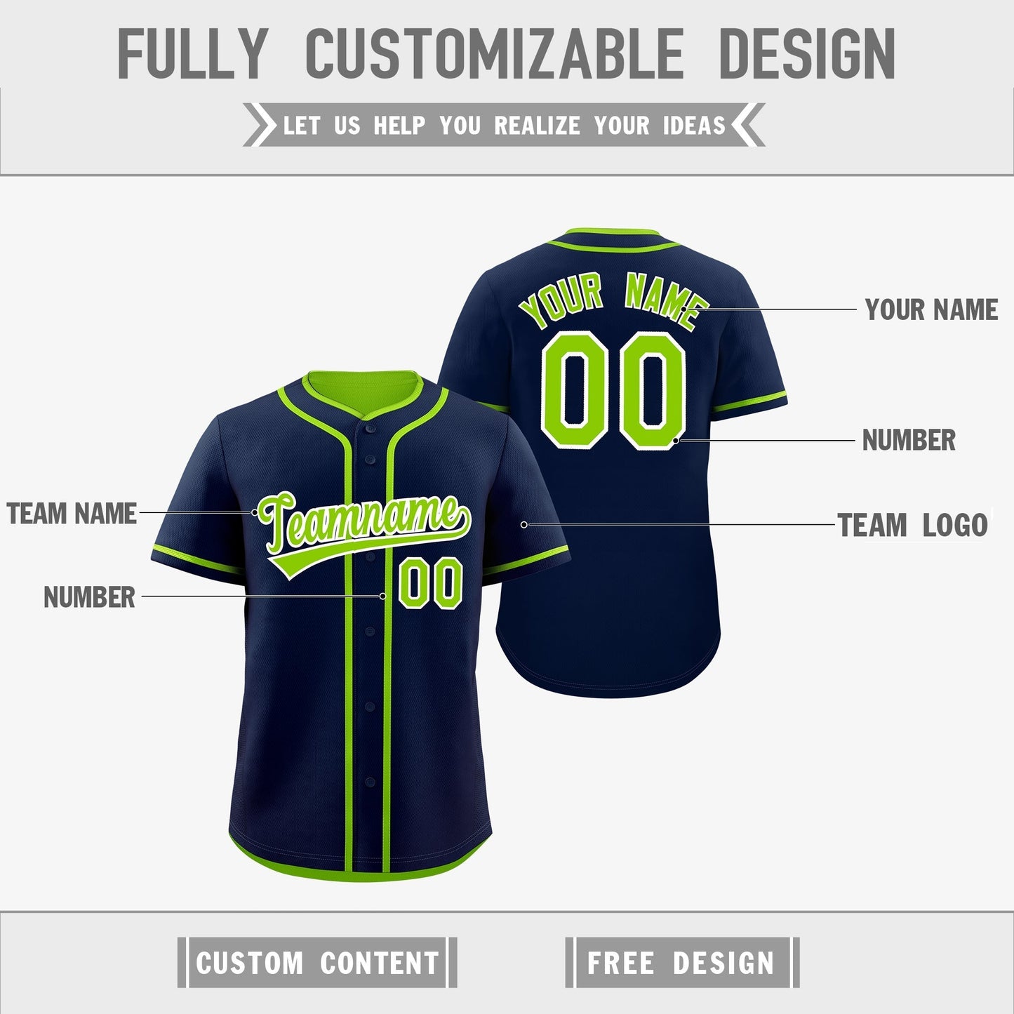 Custom Neon Green White Reversible Baseball Jersey Classic Style Add Team Name & Player Number Moisture-Wicking