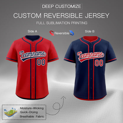 Custom Navy White Reversible Baseball Jersey Classic Style Add Team Name & Player Number Moisture-Wicking