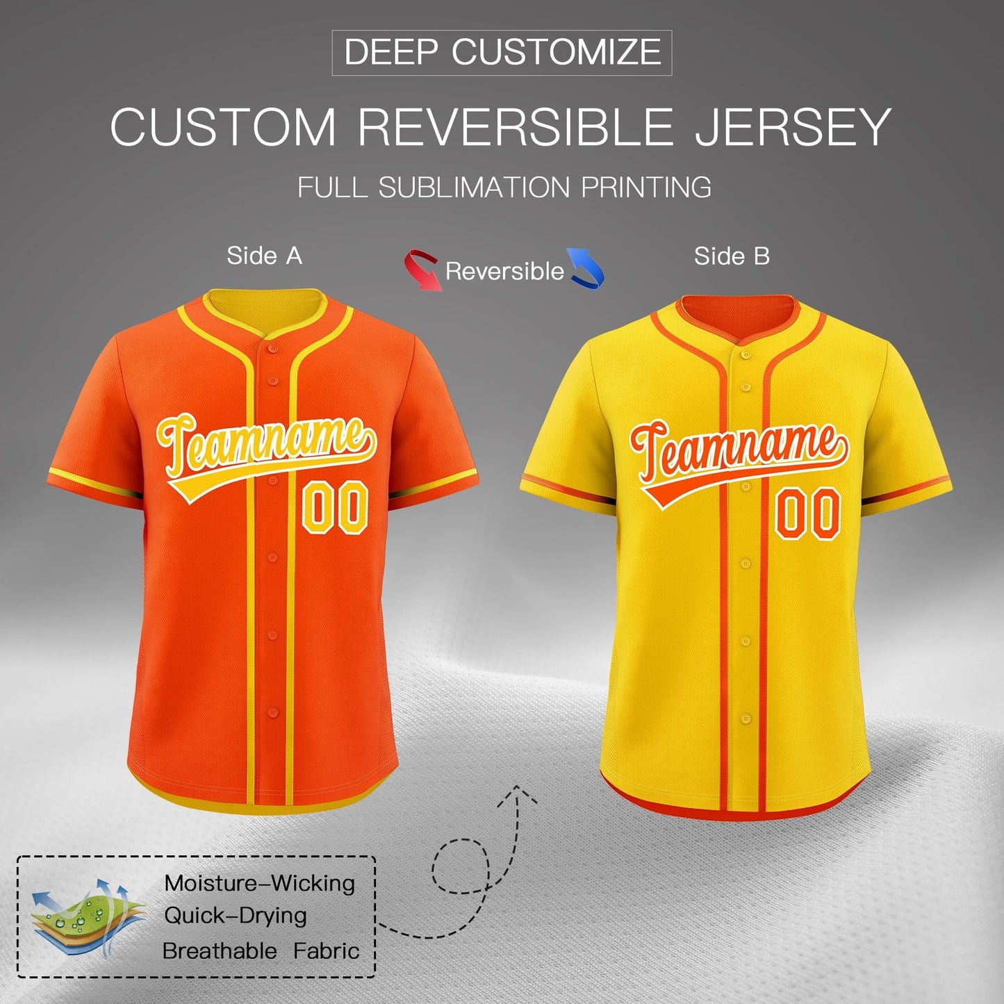 Custom Gold White Reversible Baseball Jersey Classic Style Add Team Name & Player Number Moisture-Wicking