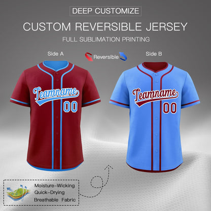 Custom Powder Blue White Reversible Baseball Jersey Classic Style Add Team Name & Player Number Moisture-Wicking