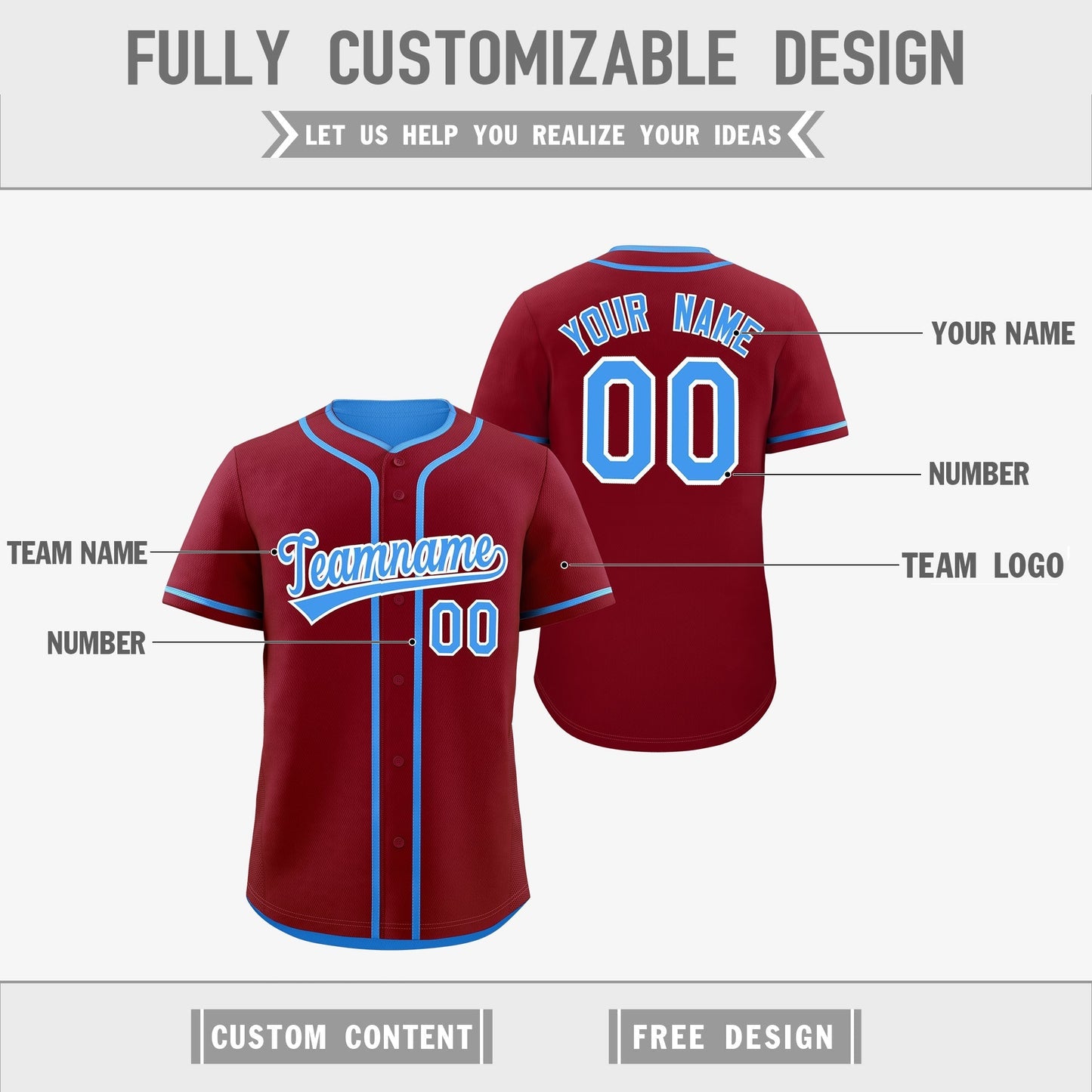 Custom Powder Blue White Reversible Baseball Jersey Classic Style Add Team Name & Player Number Moisture-Wicking