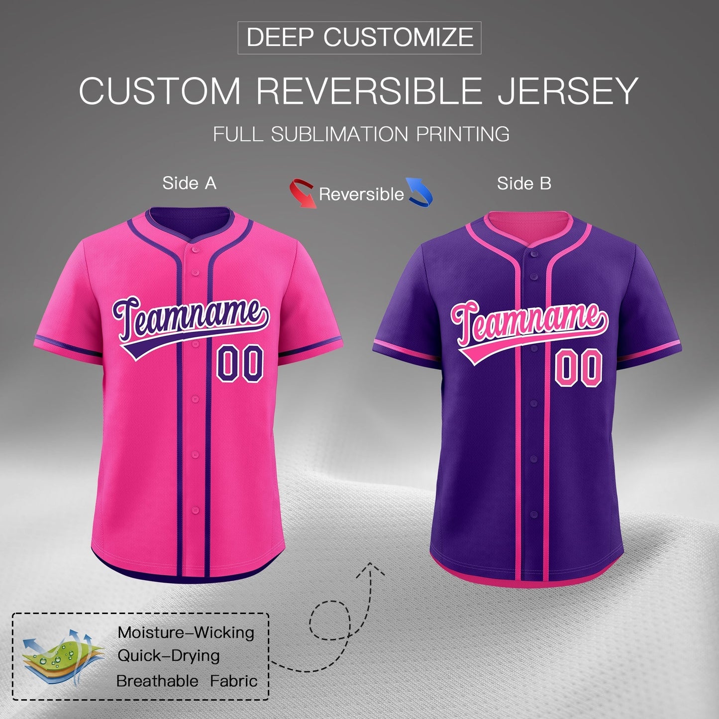 Custom Purple White Reversible Baseball Jersey Classic Style Add Team Name & Player Number Moisture-Wicking
