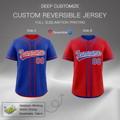 Custom Red White Reversible Baseball Jersey Classic Style Add Team Name & Player Number Moisture-Wicking