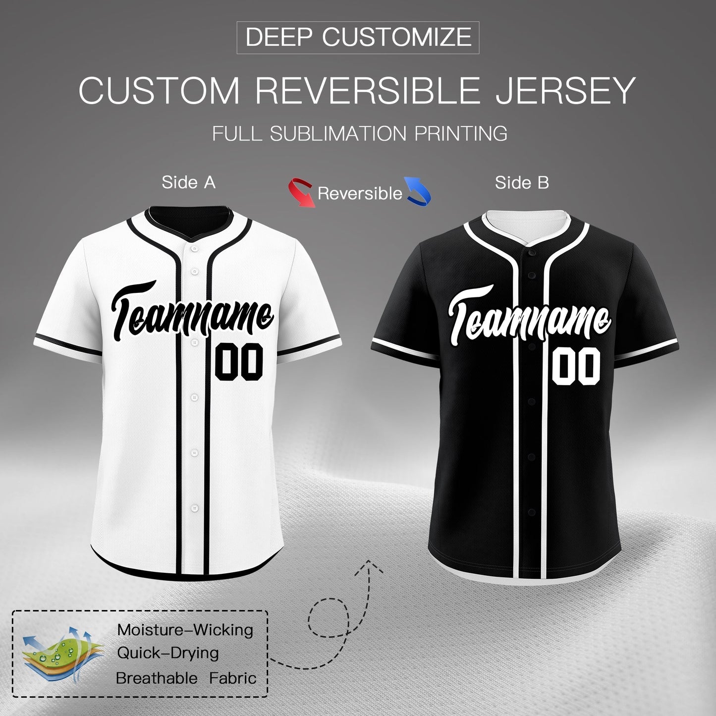 Custom Black White Reversible Baseball Jersey Classic Style For Youth Team Design Service