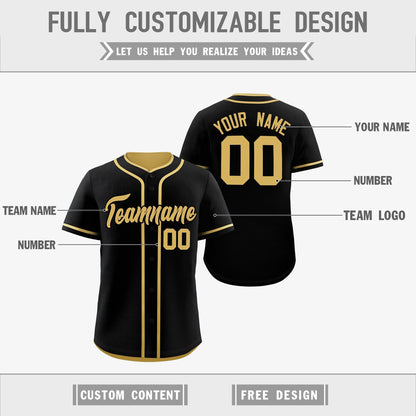 Custom Old Gold Black Reversible Baseball Jersey Classic Style Add Team Name & Player Number Moisture-Wicking