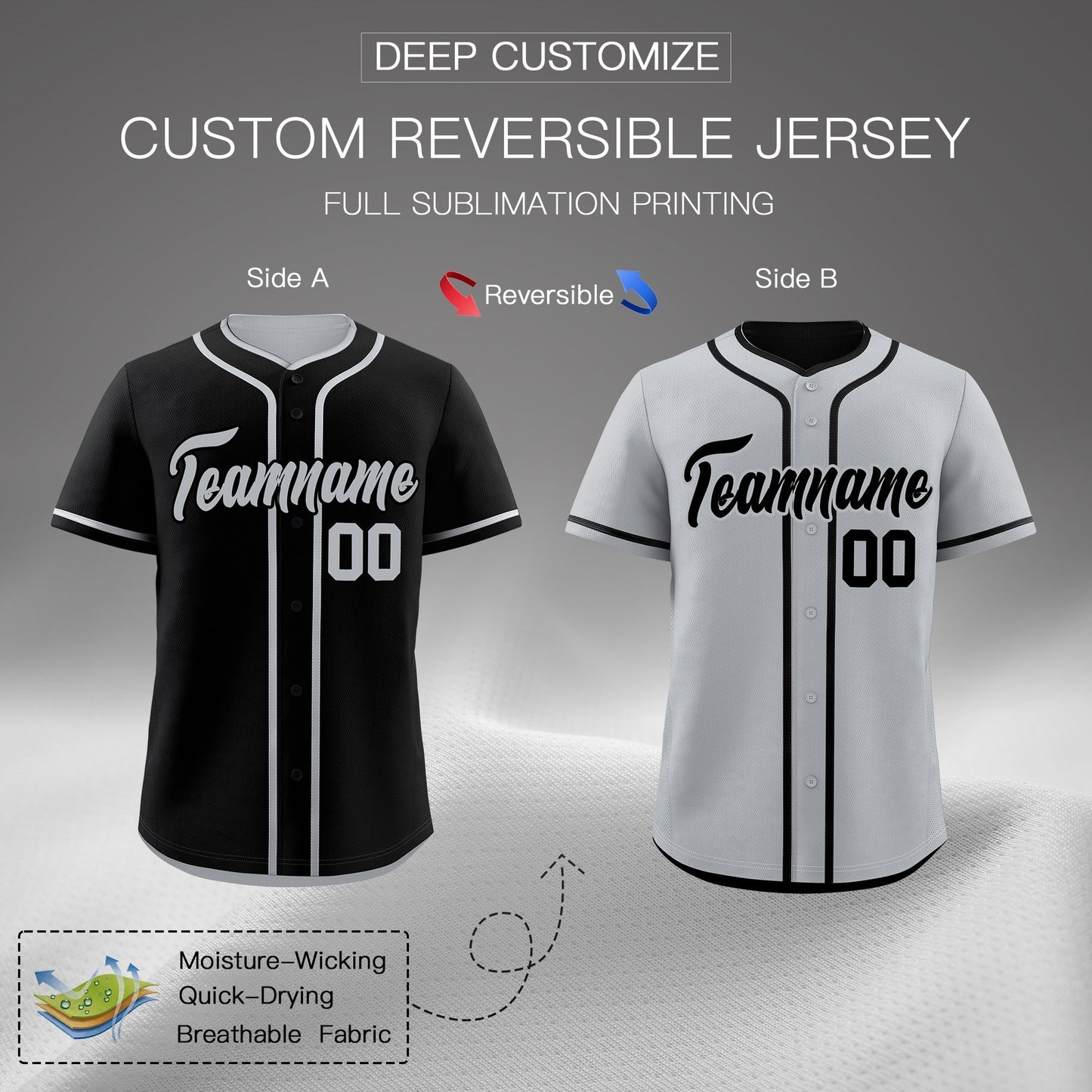 Custom Silver Black Reversible Baseball Jersey Classic Style For Youth Team Design Service