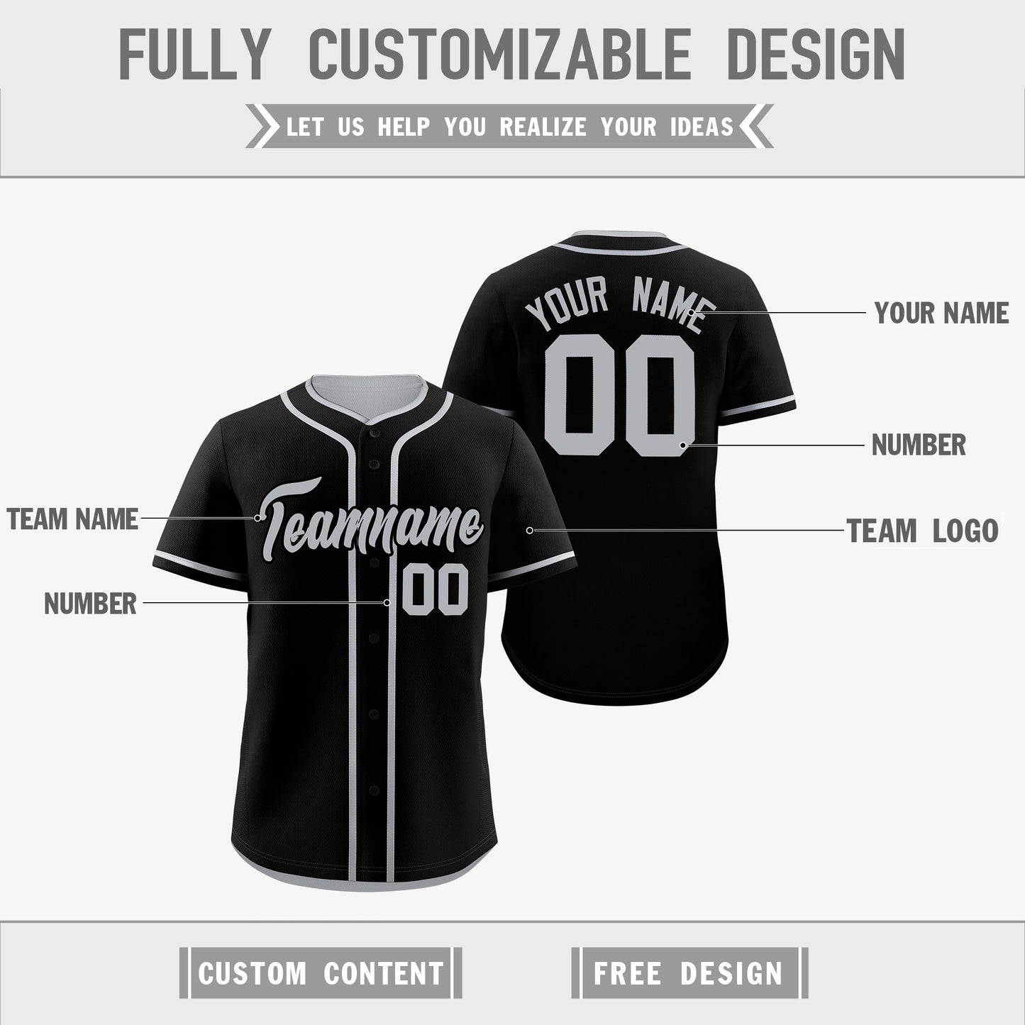 Custom Silver Black Reversible Baseball Jersey Classic Style For Youth Team Design Service