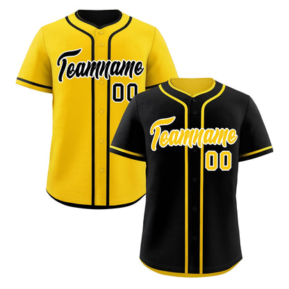 Custom Gold Black Reversible Baseball Jersey Classic Style For Youth Team Design Service
