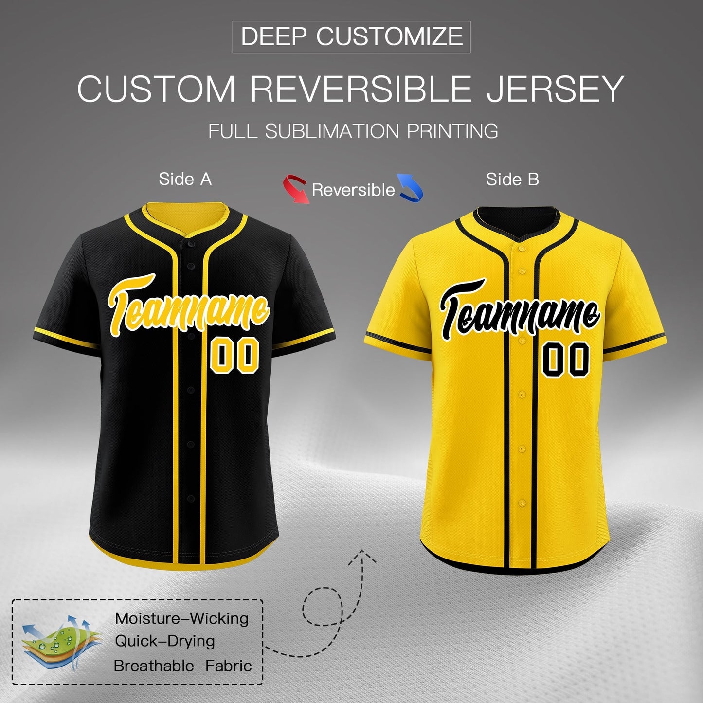 Custom Gold Black Reversible Baseball Jersey Classic Style For Youth Team Design Service