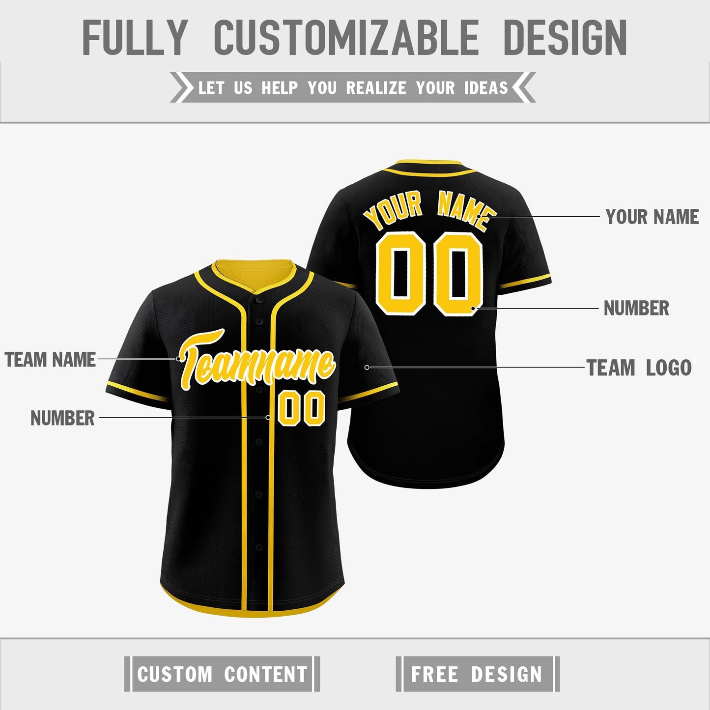 Custom Gold Black Reversible Baseball Jersey Classic Style For Youth Team Design Service