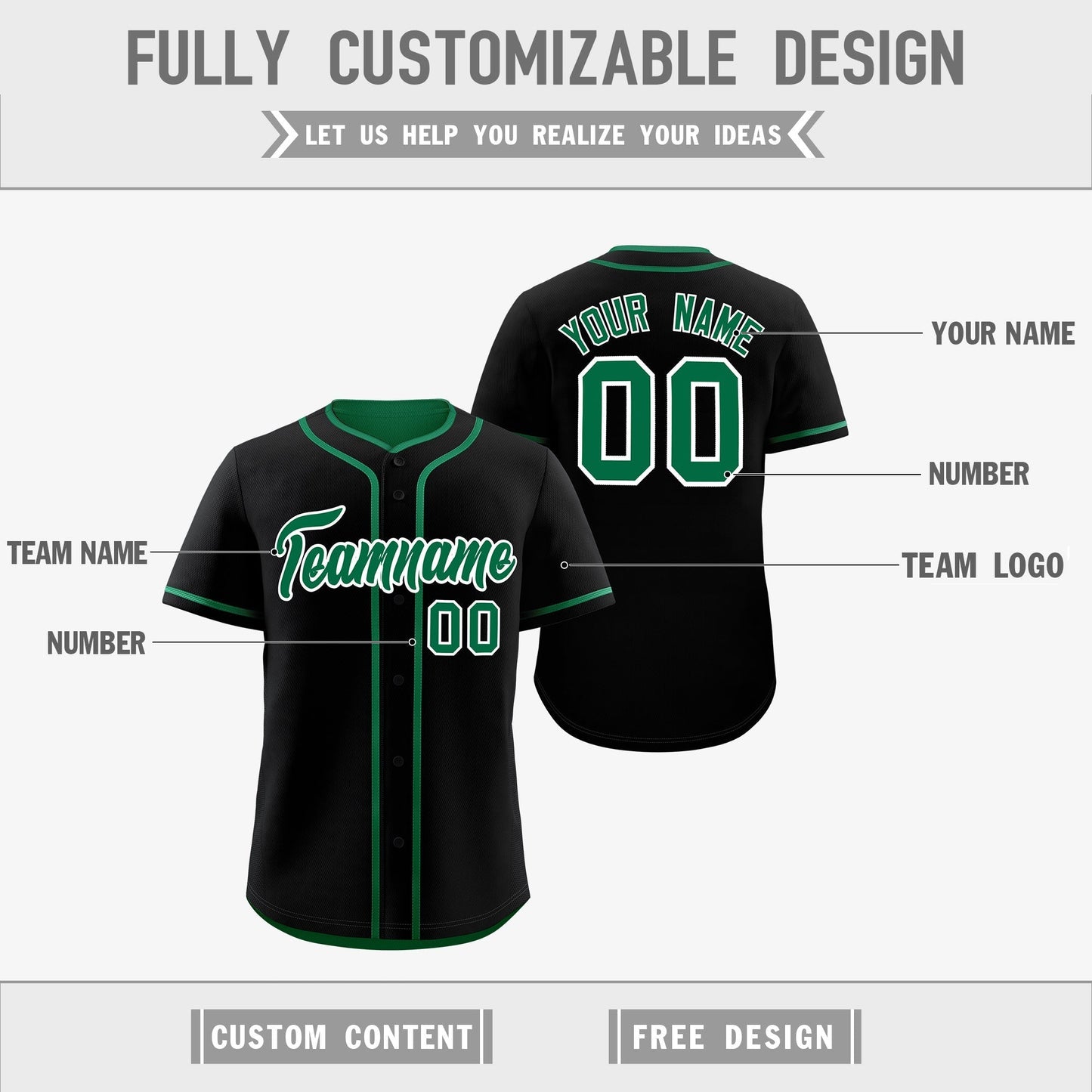 Custom Kelly Green Black Reversible Baseball Jersey Classic Style For Youth Team Design Service