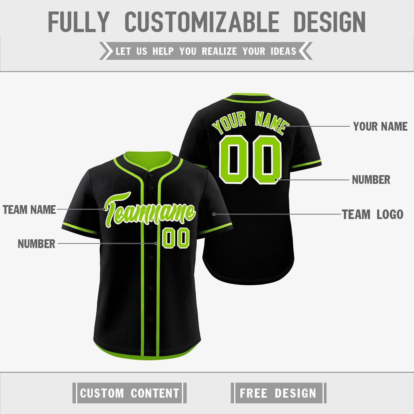 Custom Neon Green Black Reversible Baseball Jersey Classic Style For Youth Team Design Service
