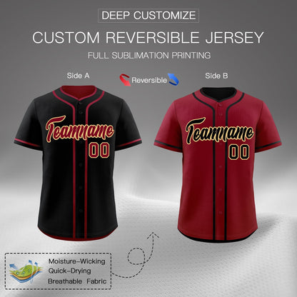 Custom Crimson Black Reversible Baseball Jersey Classic Style Add Team Name & Player Number Moisture-Wicking