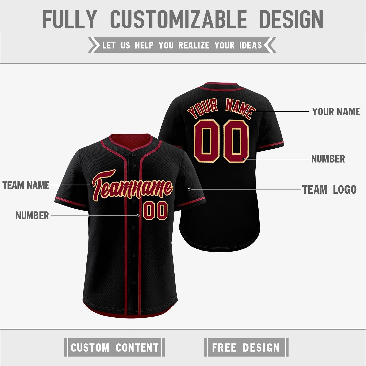Custom Crimson Black Reversible Baseball Jersey Classic Style Add Team Name & Player Number Moisture-Wicking
