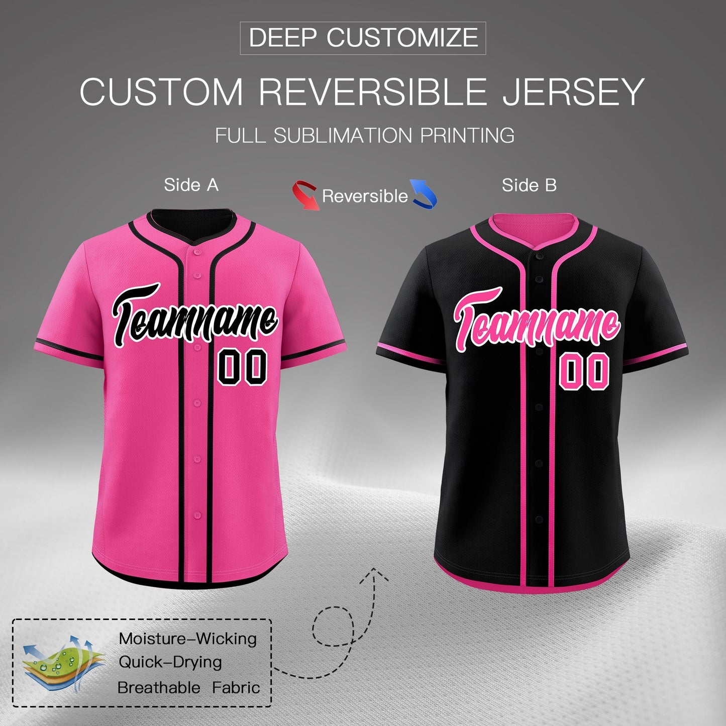 Custom Black Pink Reversible Baseball Jersey Classic Style For Youth Team Design Service