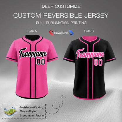 Custom Black Pink Reversible Baseball Jersey Classic Style For Youth Team Design Service