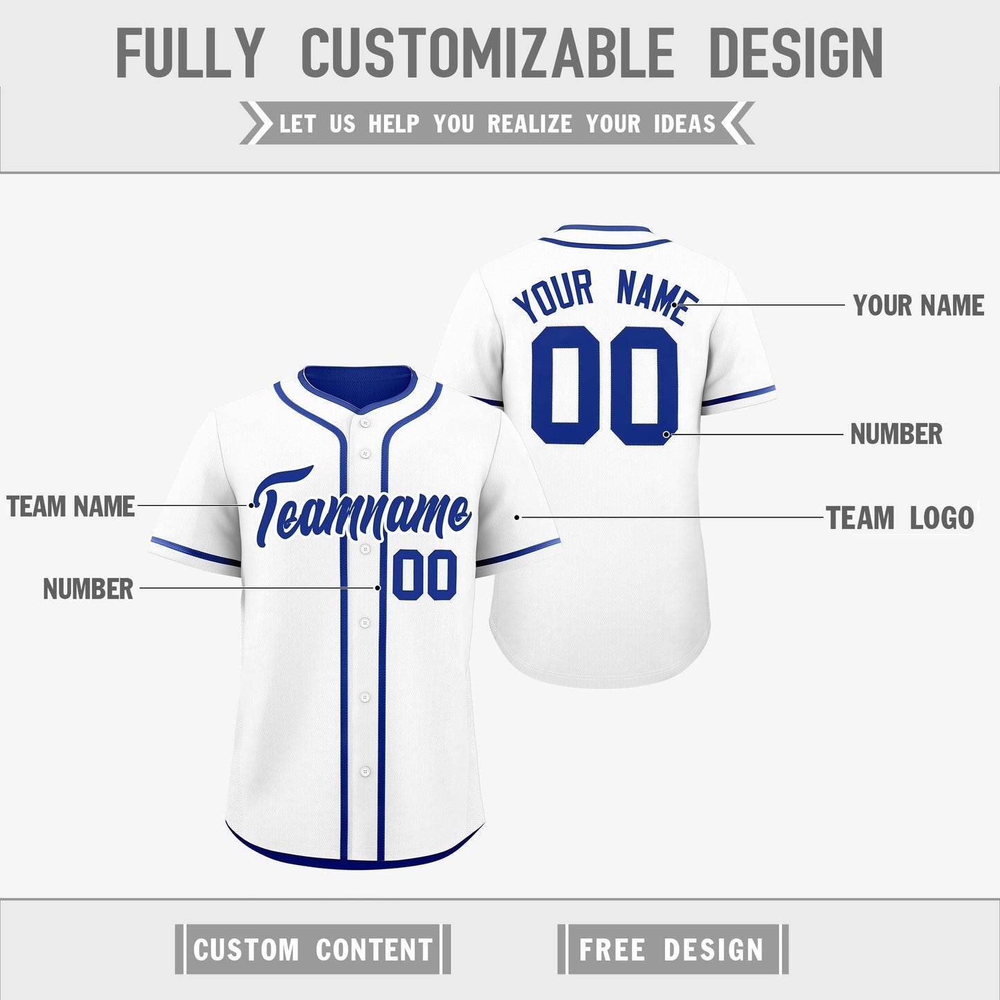 Custom Royal Blue Reversible Baseball Jersey Classic Style Add Team Name & Player Number Moisture-Wicking