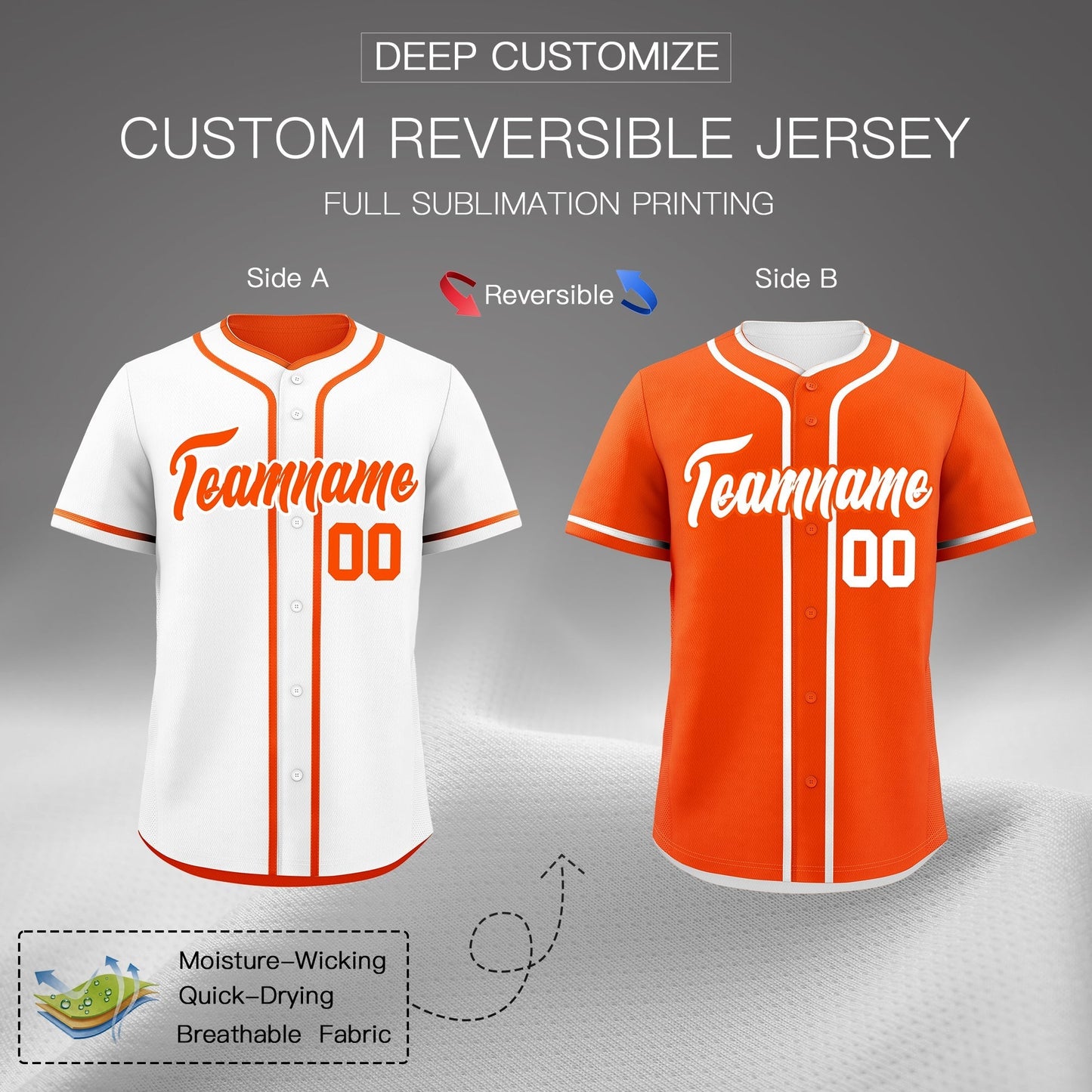 Custom Orange Reversible Baseball Jersey Classic Style For Youth Team Design Service