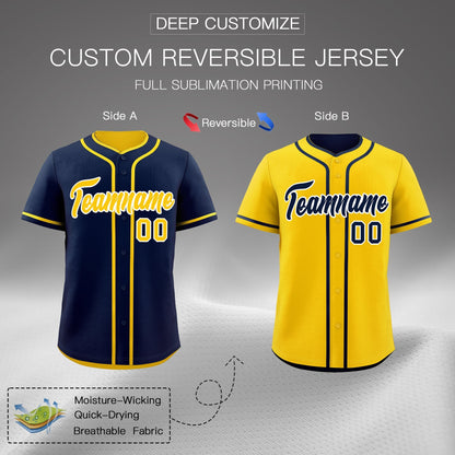 Custom Gold White Reversible Baseball Jersey Classic Style Add Team Name & Player Number Moisture-Wicking