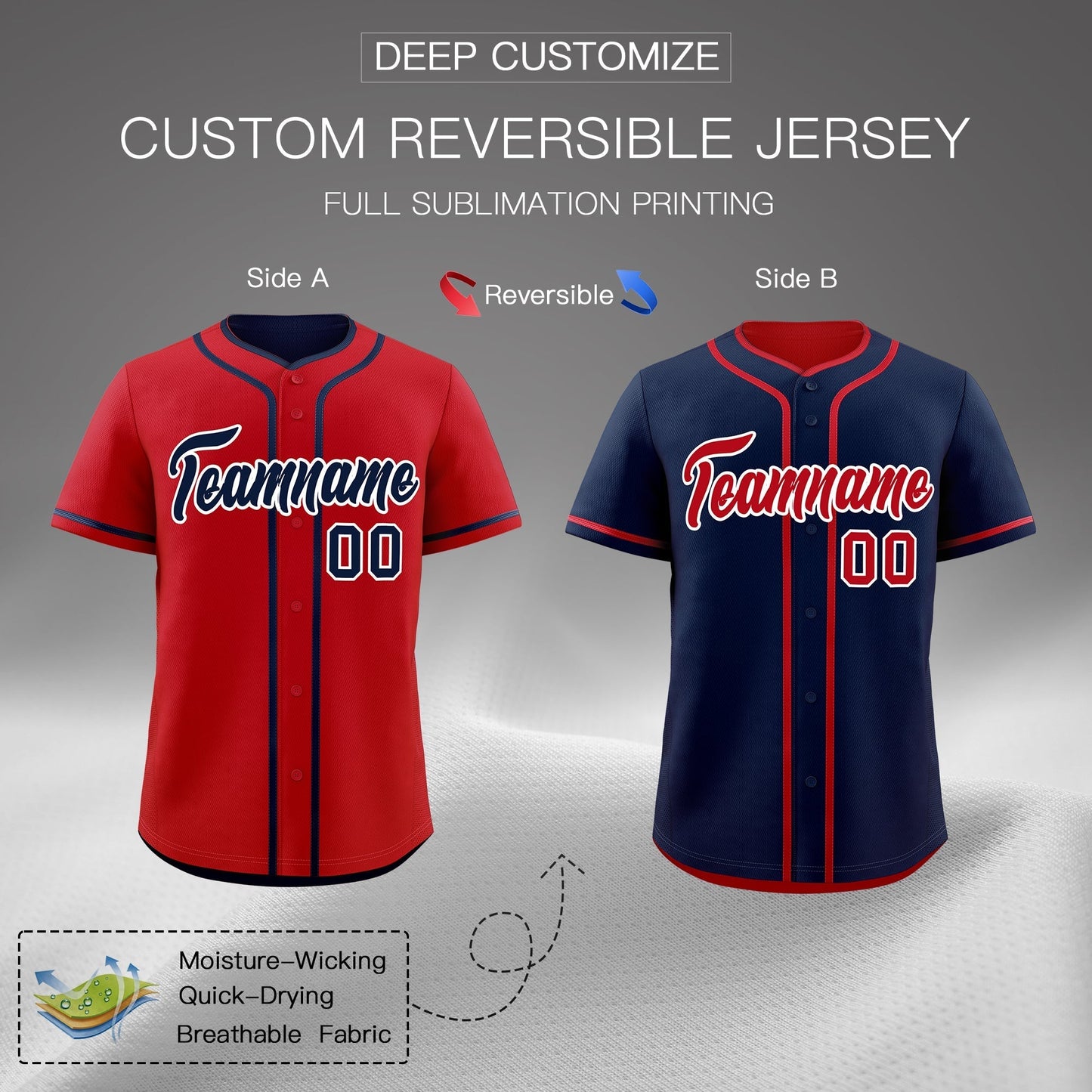 Custom Navy White Reversible Baseball Jersey Classic Style Add Team Name & Player Number Moisture-Wicking