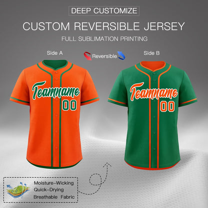 Custom Kelly Green White Reversible Baseball Jersey Classic Style Add Team Name & Player Number Moisture-Wicking