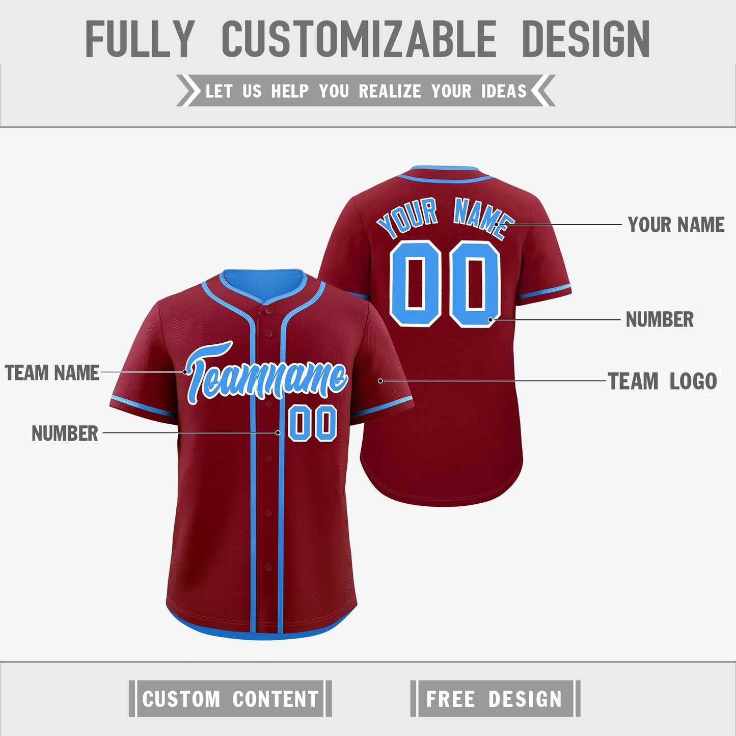 Custom Powder Blue White Reversible Baseball Jersey Classic Style Add Team Name & Player Number Moisture-Wicking
